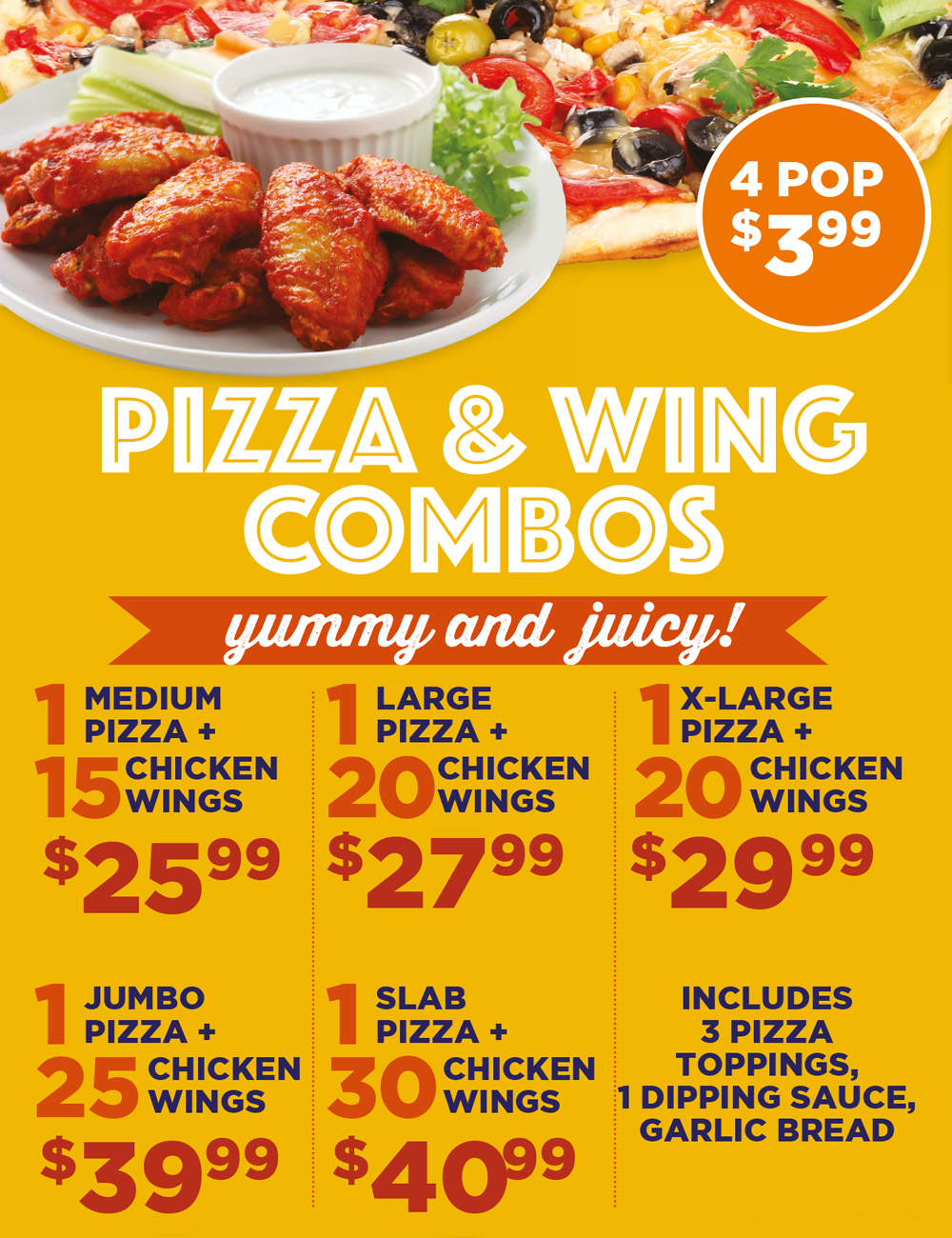 special pizza and wings combos